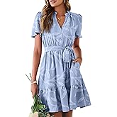Simplee Womens Summer Dresses 2026 Casual Short Sleeve Empire Waist A Line Mini Dress V Neck Boho Sundress Pockets