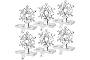 yofit 6 Pcs Christmas Snowflake Stocking Holder, Metal Christmas Stocking Hanger, 3D Sliver Stocking Hooks Non-Slip for Fireplace Mantel Window Christmas Home Xmas Party Decor
