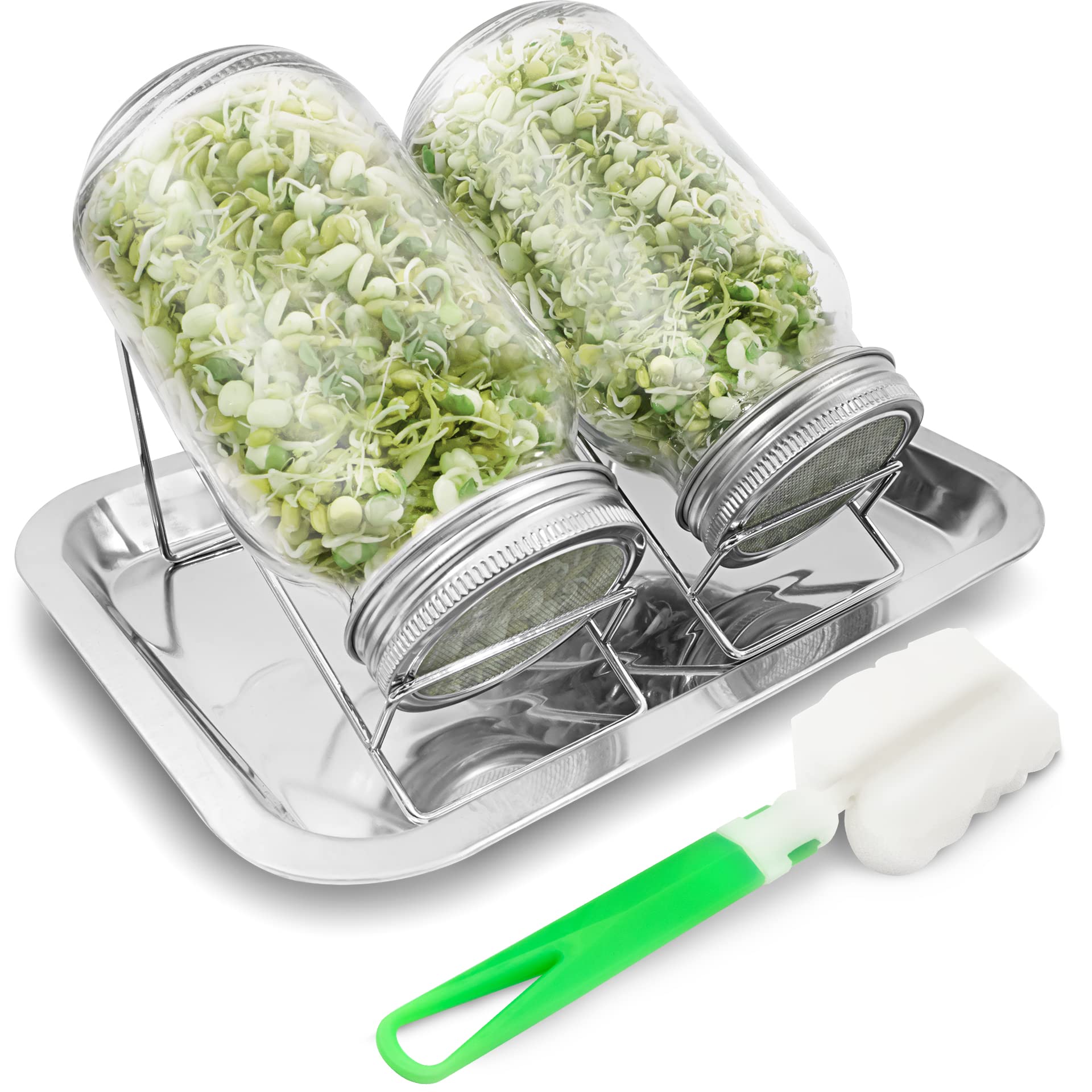 MACHERÓ 2 x 750 ml Sprout Glass Germination Glass Set - Sprouts Sprouting Device - Sprouting Jars / Germination Glasses with Germination Bowl for Growing Sprouts Including eBook + Brush