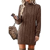 VAFOLY Womens Long Sleeve Turtleneck Sweater Dresses Ribbed Knit Stretchy Midi Casual Dress