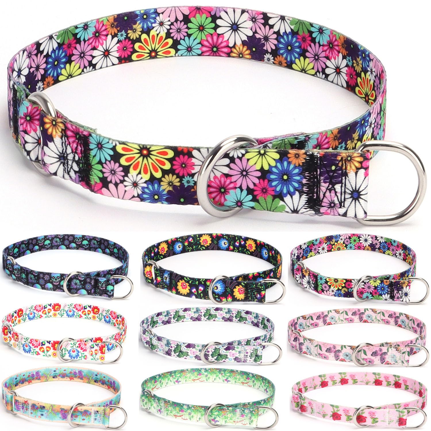 haoyueer Training Dog Collar, No Pull Martingale Collar, Slip Collar with Slidable Stop Ring for Small, Medium, Large Dogs (L, Fireworks)