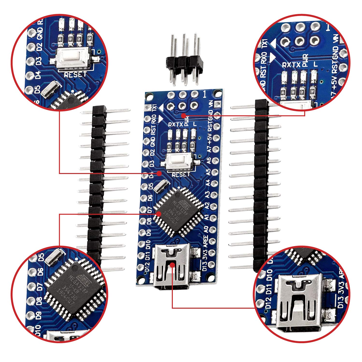 AZDelivery AZ-Nano V3-Board Mini USB Board Compitable with ATmega328 5V 16MHz CH340 ATmega328P Micro Controller - Image 3