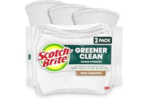 Scotch-Brite Greener Clean Non-Scratch Scrub Sponge, Sponge for Washing Dishes, Cleaning Kitchen, Superior Performance and Made with Sustainable Materials, Dishwasher Safe, 3 Scrub Sponges