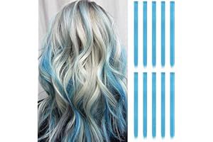 FESHFEN Colored Clip in Hair Extensions - 10 PCS Skyblue Light Blue Highlighted Hair Piece Straight Synthetic Clip in Hairpieces for Women 22 inch