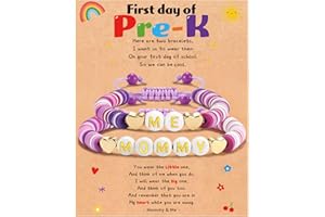 GLITTO First Day of School Preschool/Kindergarten/1st Grade/2nd Grade Bracelets, 2 PC Back to School Bracelet Mommy and Me, Matching Adjustable Heart Beaded Bracelets Jewelry Gifts