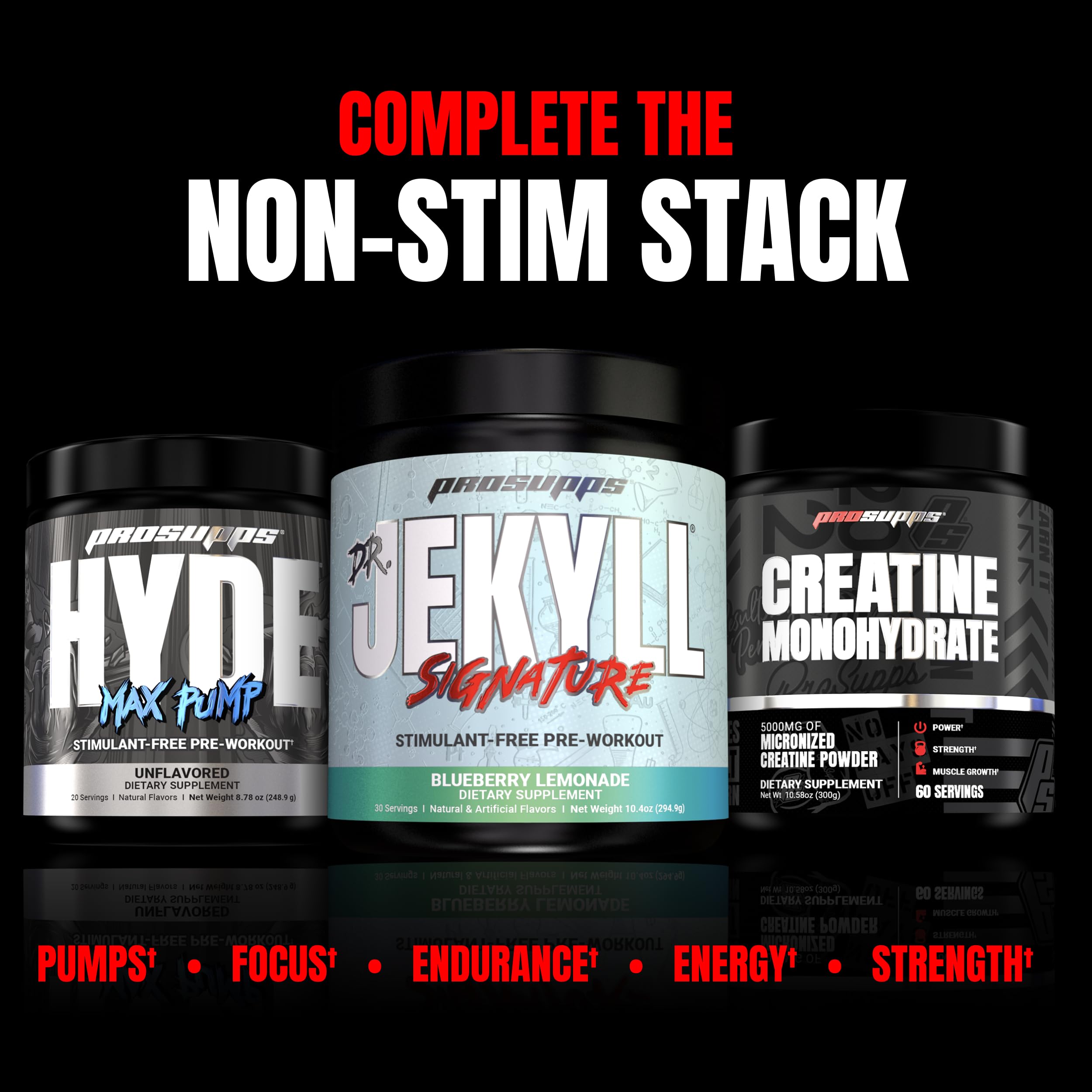 PROSUPPS Dr. Jekyll Signature Pre Workout Powder with Creatine - Stim-Free Preworkout Supports Focus & Endurance - Caffeine-Free Gym & Fitness Supplements (Blueberry Lemonade, 30 Servings)