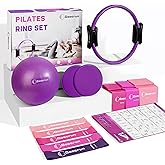 Goocrun Pilates Ring Set with Resistance Bands Set, Pilates Ball, Sliding Disks – Workout Equipment Home Gym Includes Complete Fitness Poster