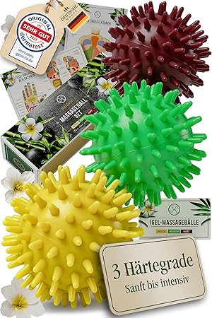 HELDSON® Premium Massageball Set [3 Härtegrade]- Igelball Fußmassage hart, weich - Noppenball - Igelbälle klein - Faszienball Rücken - Massage Ball Faszien - Massageball Fuß - Stachelball Noppen