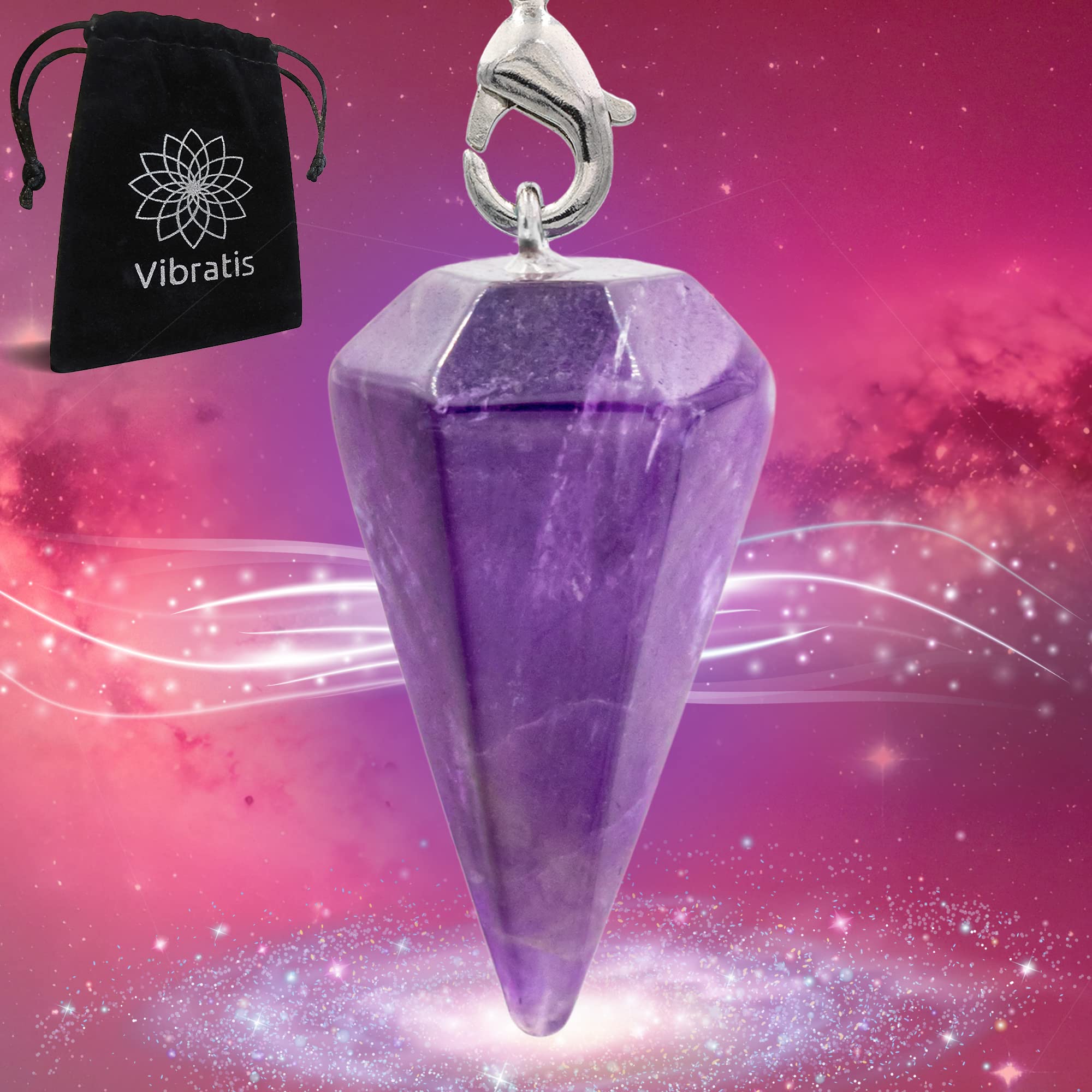 Vibratis Cone-Shaped Amethyst Crystal Pendulum | Stone of Serenity, Concentration, and Creativity