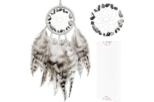 HOLSM-III Mini Dream Catchers - Chicken Feather with Grey Agate, Handmade Small Dreamcatcher for Bedroom, A Dream Catcher for Girls, Dream Catchers for Boys, Dream Catcher Wall Decor