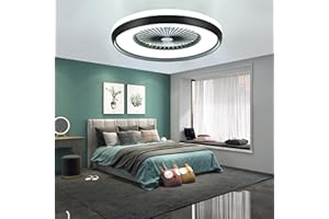 HUMHOLD 24" Bladeless Ceiling Fan with Light Remote, Smart LED Ceiling Fans with App Control, Modern Low Profile Dimmable Light Ceiling Fan for Bedroom Living Room Black