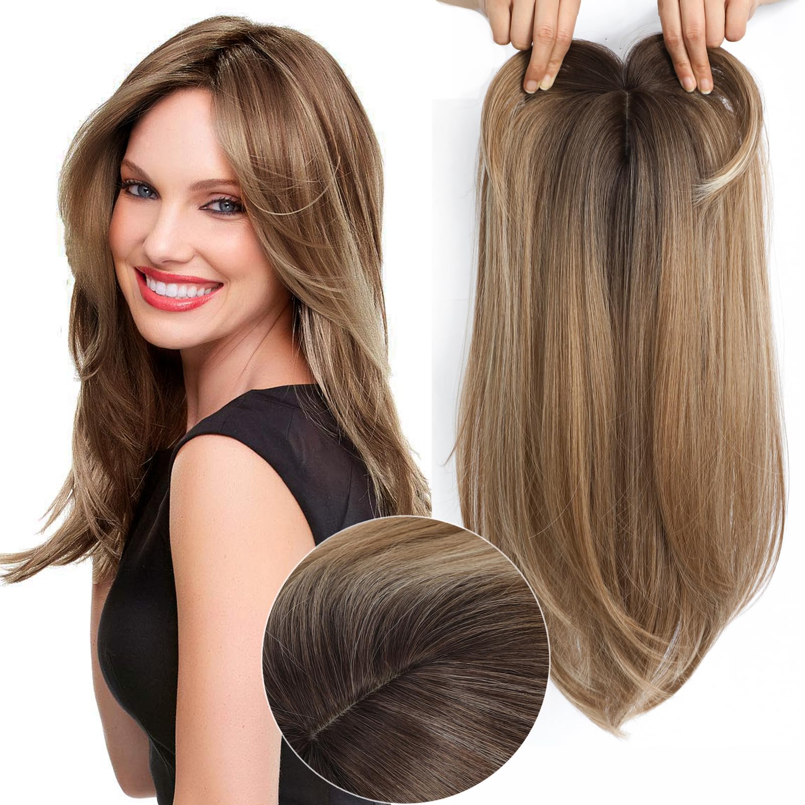 Hair Toppers for Thinning Hair 18inch hair Pieces for Women 6.5X6.5 Inch Hairtopper Adding Extra hairVolume, Natural Straight Hairpiece Super Soft Feel Like Realhair — image 1