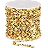 33 FT Gold Cable Jewelry Chain Bulk, 3.5mm 18K Gold Plated Brass Textured Cable Link Chains Roll for Jewelry Making