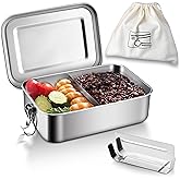 HaWare Stainless Steel Bento Box, 29oz (850ML) Lunch Box Container with Lids and 2 Removable Dividers, Metal Lunch Containers with Locking Clips, Leak-Proof Food Storage Containers for Work School