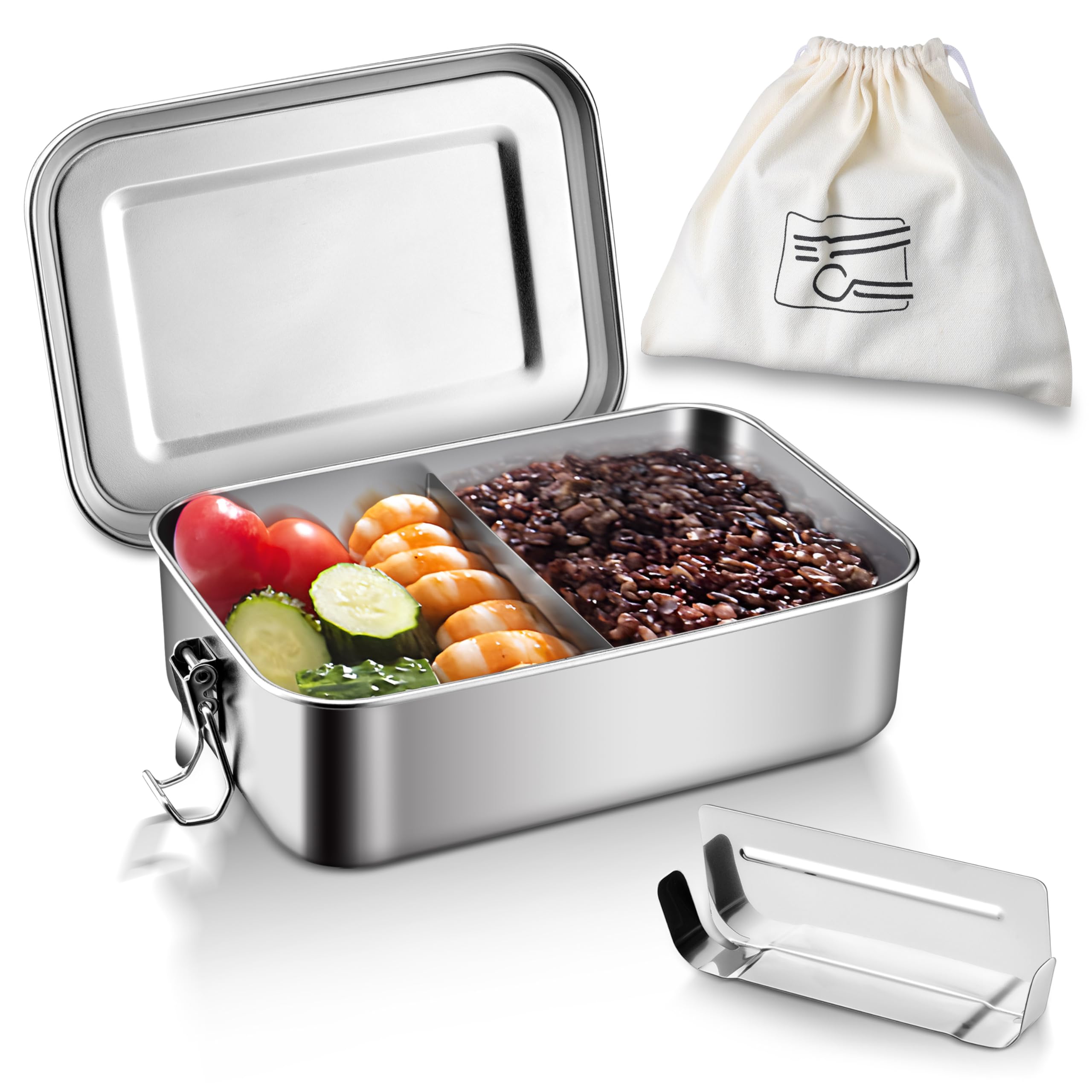 Photo 1 of HaWare Stainless Steel Bento Box, 29oz (850ML) Lunch Box Container with Lids and 2 Removable Dividers, Metal Lunch Containers with Locking Clips, Leak-Proof Food Storage Containers for Work School