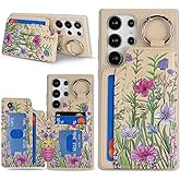 Ｈａｖａｙａ for Samsung Galaxy s22 Ultra case Wallet with Card Holder with Keychain Ring Stand Floral Flower Phone case Credit Card Slots PU Leather Cute Women Girl Men-Off-White[ Flower 3 ]