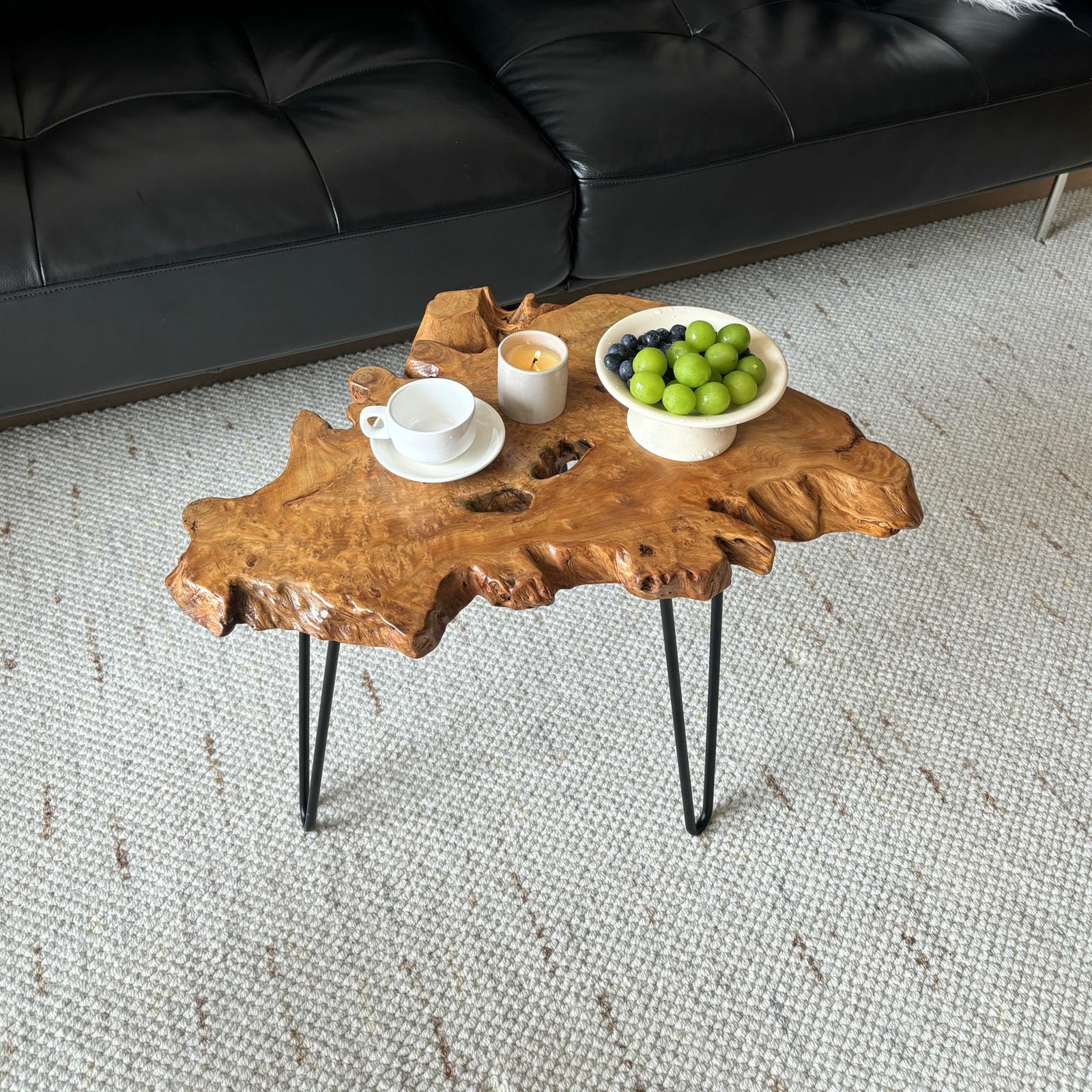 DONZIKLE Live Edge Side Table, Natural Wood Fir End Table with Hairpin ...
