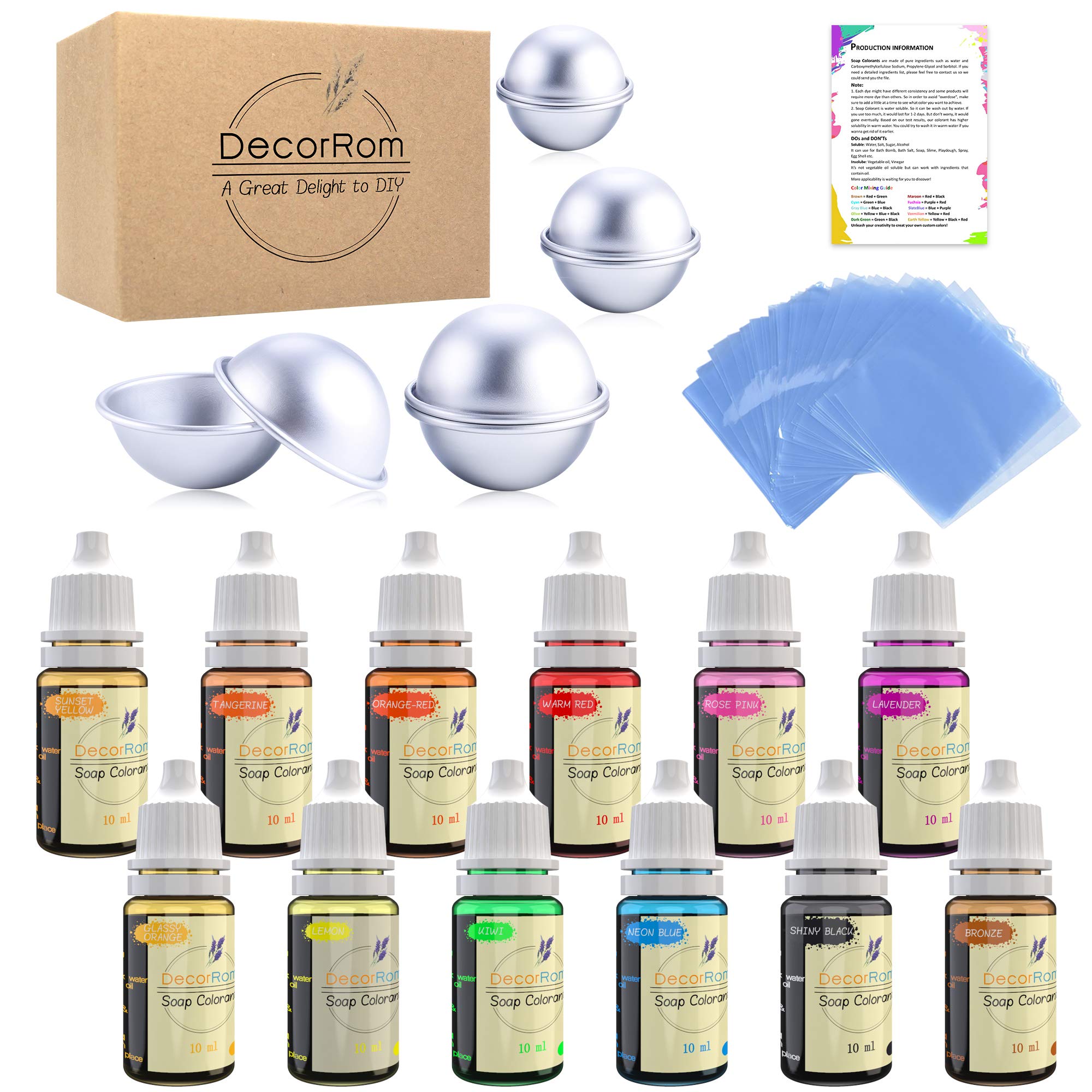 Bath Bomb Mold Set with Soap Colorant,Shrink Wrap Bags Food Grade