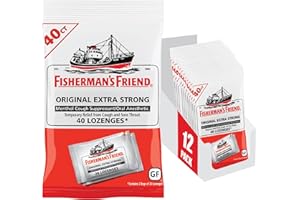 Fisherman's Friend Cough Drops, Cough Suppressant and Sore Throat Lozenges, Original Extra Strong, 10mg Menthol, 480 Drops (12 Packs of 40)