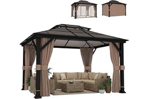Outsunny 10' x 12' Outdoor Hardtop Gazebo with UPF50+ Double Polycarbonate Roof Canopy, Steel Frame Patio Gazebo Permanent Pa