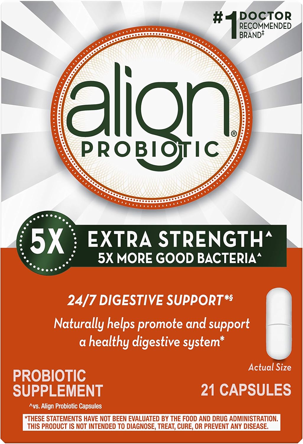 Align Extra Strength Probiotic, Probiotic Supplement for Digestive Health in Men and Women, 21 capsules, #1 Doctor Recommended Probiotics Brand