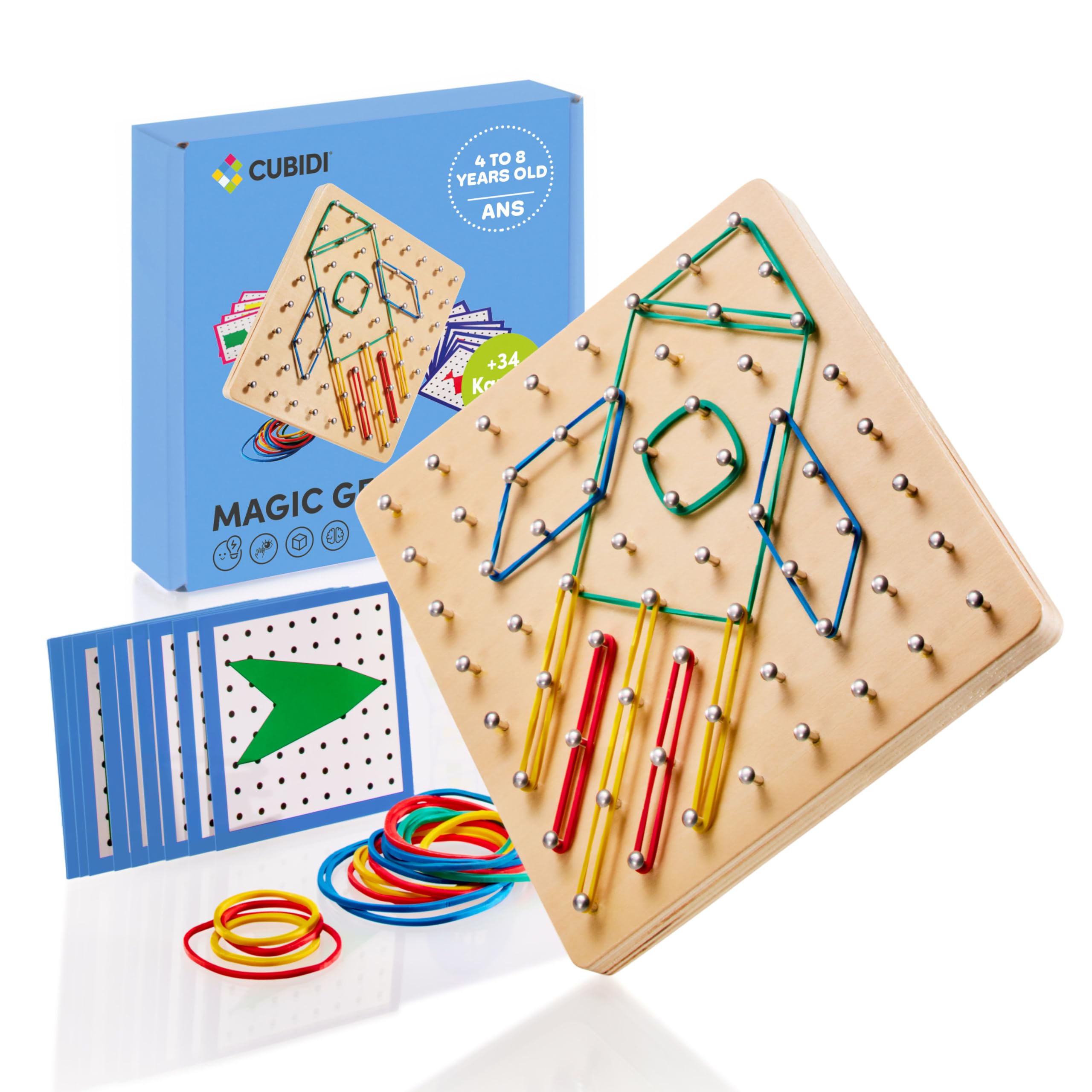 CUBIDI® Creative Montessori Geoboard for Exciting Figures - Fine Motor Skills Learning Toy - Geoboard from 5 Years Gift for Boys and Girls - Sequential Puzzles