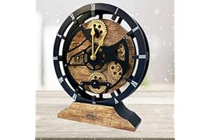 IMPROVINGLIFE The Gears Clock Desk Clock 10 inches with Real Moving Gears Convertible into Wall Clock (Vintage Brown)