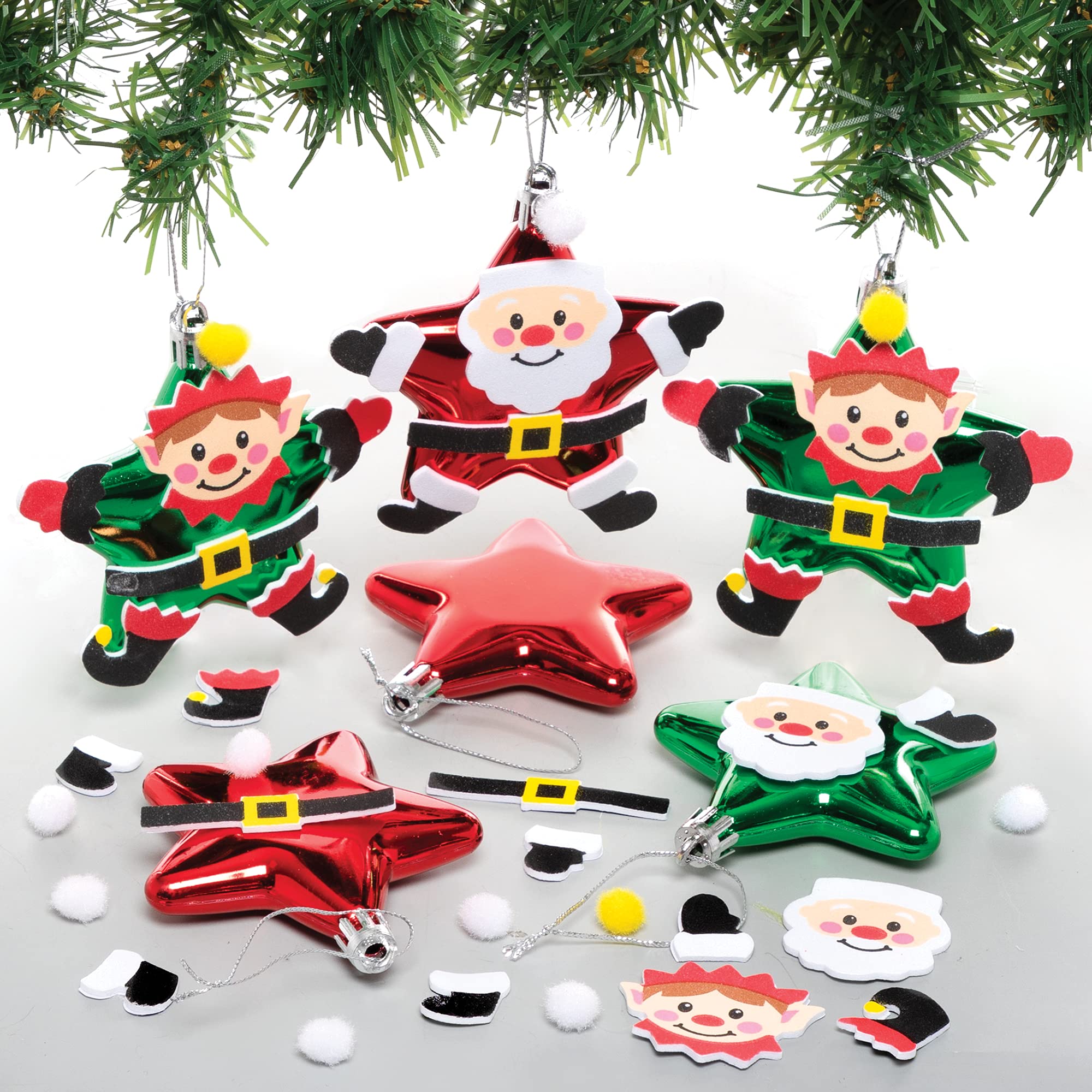 Baker Ross Santa and Elf Star Bauble Kits – Pack of 6, Make Your Own Christmas Bauble Decoration, Christmas Decoration Craft Kit (FE976)