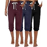 Ficerd 3 Pcs Women's Capri Sweatpants Joggers Summer Casual Sports Cropped Lounge Pants High Waisted Athletic with Pockets