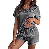 Ekouaer Silk Pajama for Women Short Sleeve Satin Pj Set Two Piece Soft Sleepwear Loungewear, S-XXL