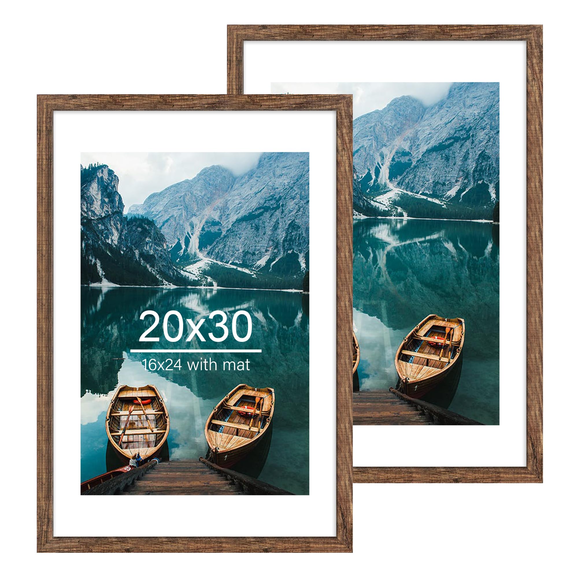 Photo 1 of 1 Hongkee 20x30 Frame , Rustic Brown Wood Style - Display 16x24 Picture with Mat or 20 x 30 Poster without Mat, Wall Mounting Horizontal and Vertical