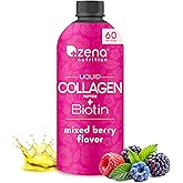Zena Nutrition Liquid Collagen for Women & Men (Type 1 & 2) & 5000mcg Biotin, 2500mg Verisol Bioactive Collagen Peptides, Hair, Skin, Nail Supplement, Mixed Berry, 60 Servings, 20.3 fl oz