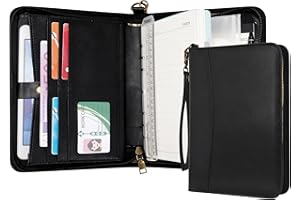 WASON Portfolio A5 Binder Journal with Zipper - Leather pu Writing Notebook Padfolio with Detachable Refillable Notebook, Legal Pad for Business Study and Travel Organizer (Black)