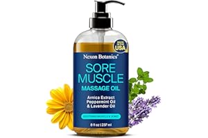 Sore Muscle Massage Oil for Massage Therapy 8 fl oz - Refreshing and Relaxing - Natural Oils with Arnica, Peppermint and Lavender Oil - for Men and Women - Nexon Botanics