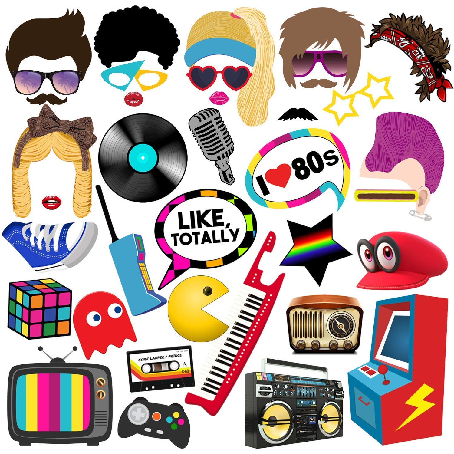 Bizoerade 80s Party Photo Booth Props 1980s Retro Theme Funny