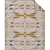Pendleton Jacquard Unnapped Twin Blanket, 64 x 80 in, Heirloom Virgin Wool | Reinforced Ultrasuede Binding, Made in USA - White Sands Tan