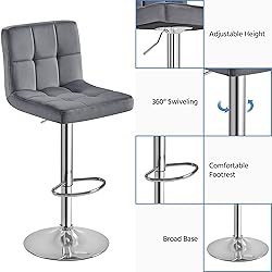 Yaheetech Bar Stools Set of 2, Adjustable Velvet