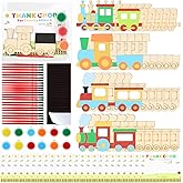 24 Set Train Party Favors, Train Birthday Party Supplies, Wood Trains Painting Crafts Kits, Magnets with Card for School DIY Activity Trains Theme Choo Choo Birthday Party Decor Thank You Gifts