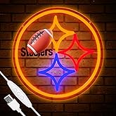 Football Team Neon Sign, Cool Dimmable Light Up Football Team Logo Hanging USB Powered for Wall Decor Art, Man Cave, Bedroom, Game Room Deco, Birthday Christmas Merch Gift for Boys Fans(Stealrs)