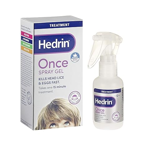 Hedrin Once Spray Gel Head Lice Treatment Nits Treatment Kills