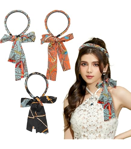 Chiffon Criss Cross Head Wraps Non Slip Twist Knotted Hairbands 3 Pack Amazon.com : AWAYTR Women main image 4