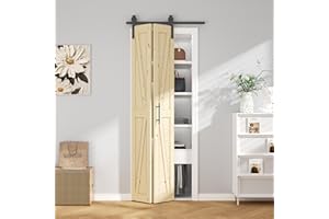 ROOMTEC 24"x84" Solid Pine Bi-Fold Closet Doors - Pre-Assembled Heavy Duty, Without Hardware, Natural Wood for Bedroom/Wardrobe