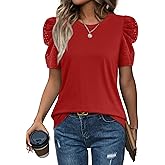 WIHOLL Summer Tops for Women Puff Sleeve Crewneck T Shirts Dressy Casual Blouses Spring Outfits Fashion Clothes