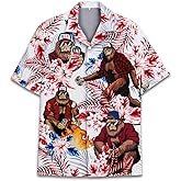 Vintage Version Funny Hawaiian Horror Halloween Tropical Flower Beach Gift Casual Short Sleeve Button Shirt