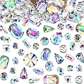 320 Pieces Sew on Rhinestone Sew Crystals Acrylic Gems Sewing Claw Rhinestone Flatback Gemstones with Hole Silver Prong in Mix Shape Mixed Size for DIY Crafts Clothes Shoes Bag Decoration (Crystal AB)