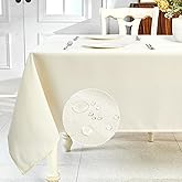 IVAPUPU Textured Linen Table Cloth for Rectangle Tables - Ivory Tablecloths Rectangular Waterproof Wrinkle Free Wipeable Dining Table Cover for Spring Wedding Birthday Kitchen Decor, 52 x 70 Inch