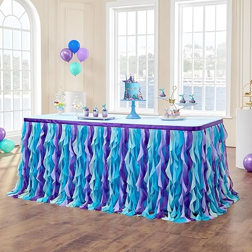 leegleri 9FT/108inch Mermaid Curly Willow Tulle Ruffle Table Skirt