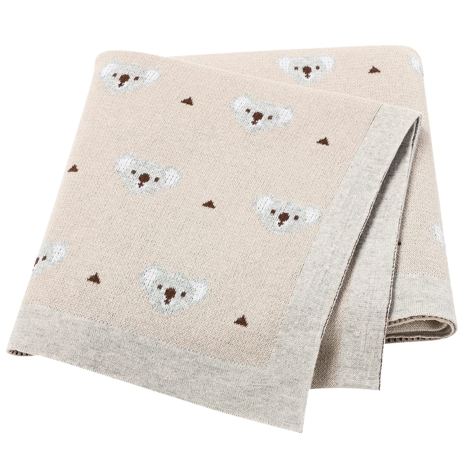 LAWKUL Baby Blanket for Newborn 100% Cotton Soft Knitted Blankets Boy Girls Comforter Koala 100x80cm Khaki