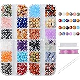 4mm Natural Mixed Materials Gemstones Beads Tiny Spacer Round Loose Beads Jewelry Making KIT with Thread and Needles 600 PCS(24 Natural, 4mm)