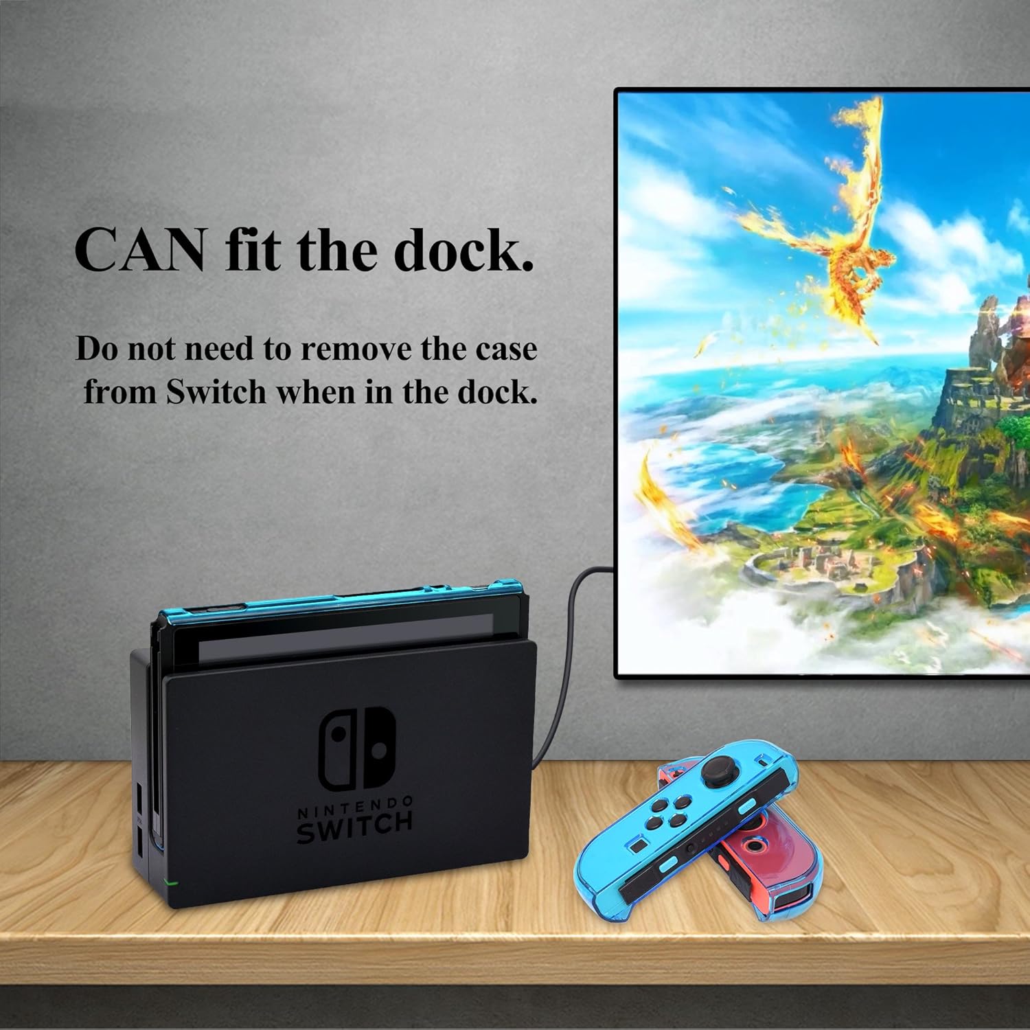 Dockable Case for Nintendo Switch [Updated],FYOUNG Protective Accessories Cover Case for Nintendo Switch and Nintendo Switch Joy-Con Controller with a Tempered Glass Screen Protector - Clear Blue: Electronics